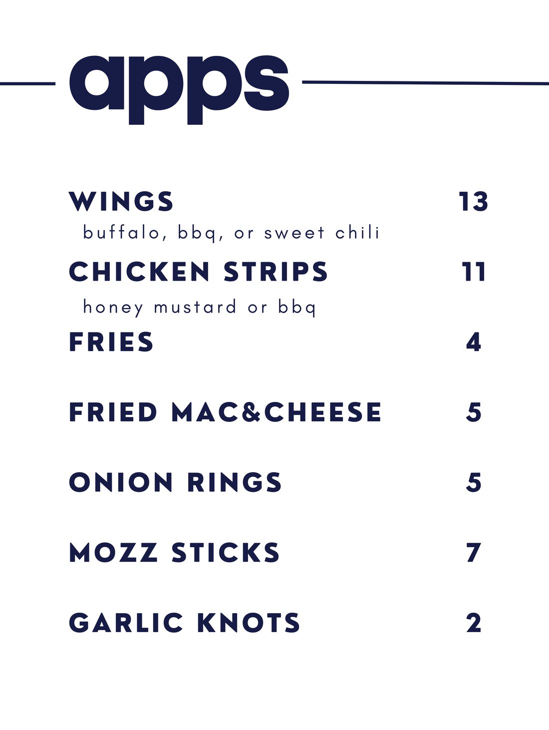 G&J's menu page 1